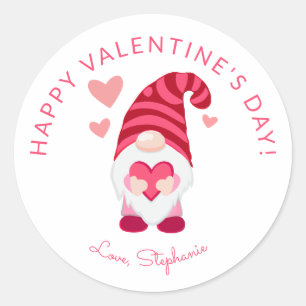 Sticker Rond Gnome mignonne tenant un coeur Saint Valentin