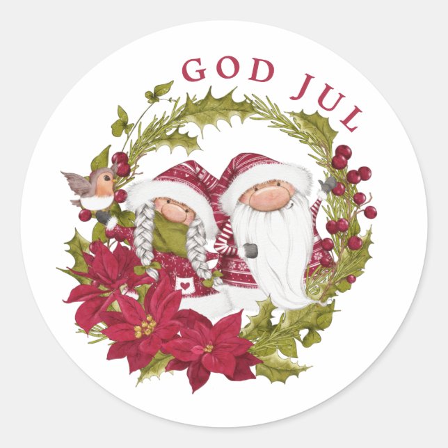 Sticker Rond Gnome nordique | God Jule | Noël norvégien (Devant)