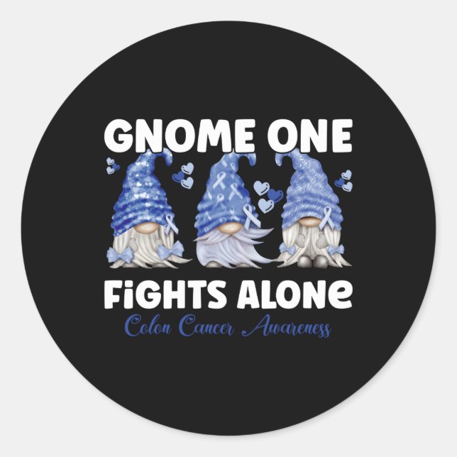 Sticker Rond Gnome One combat seul bleu foncé Colon Cancer Awar (Devant)