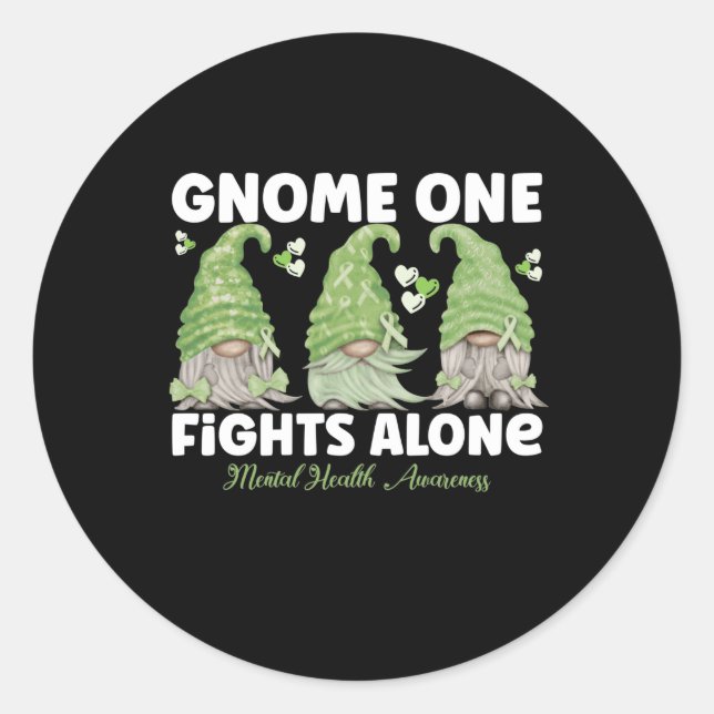Sticker Rond Gnome One combat seul la santé mentale (Devant)
