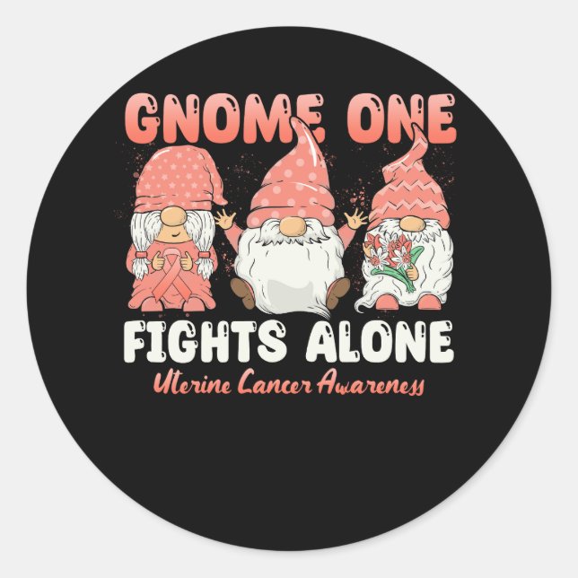 Sticker Rond Gnome One combat seul peach Uterine Cancer Award (Devant)