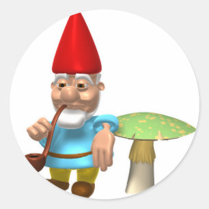 Sticker Rond gnome penché sur le champignon