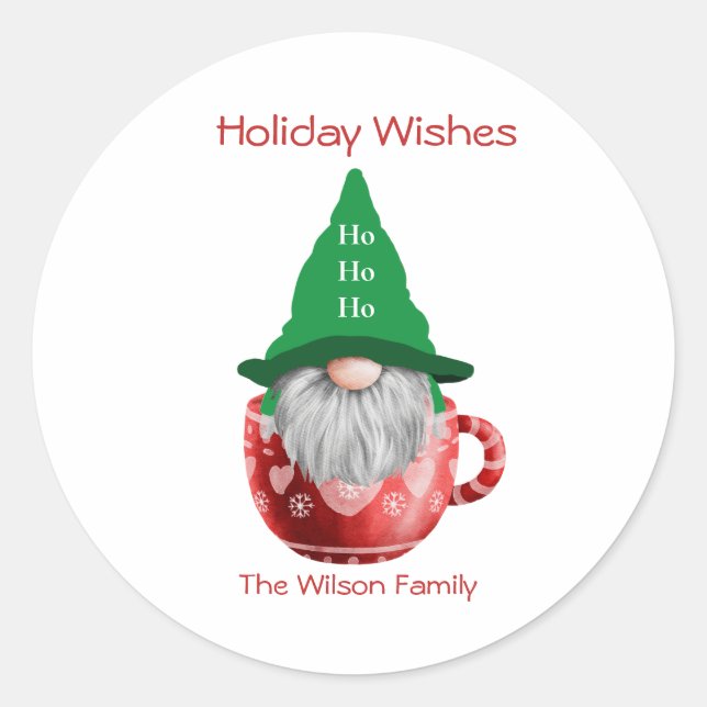 Sticker Rond Gnome Red Green Holiday Wings Personnalisé (Devant)