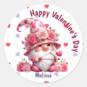 Sticker Rond Gnome rose Valentine Cupid