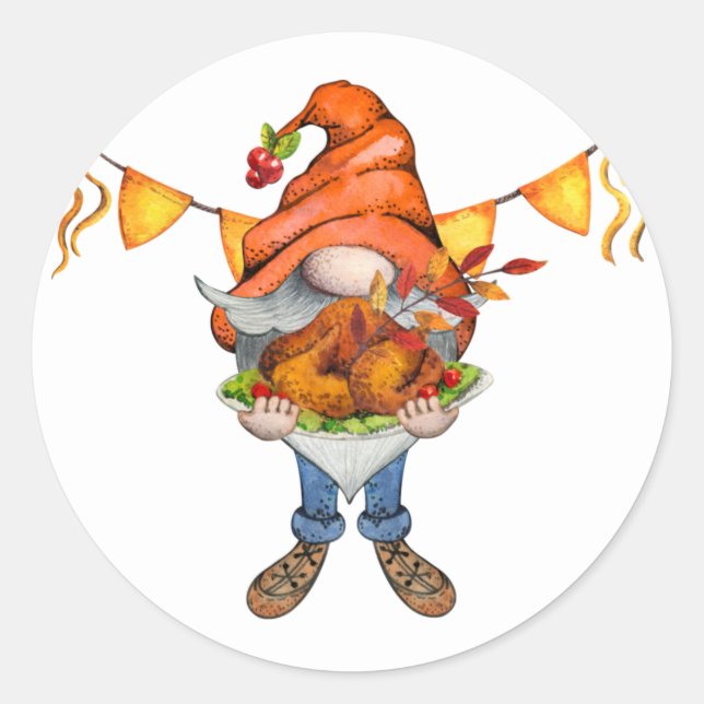 Sticker Rond Gnome Thanksgiving Theme Anniversaire (Devant)
