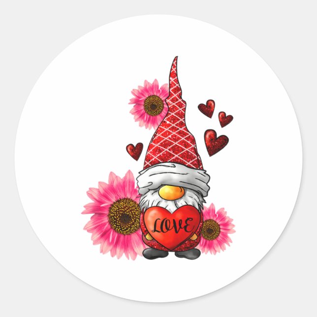 Sticker Rond Gnome Valentines Day Cute Gnome Heart Leopard Sunf (Devant)