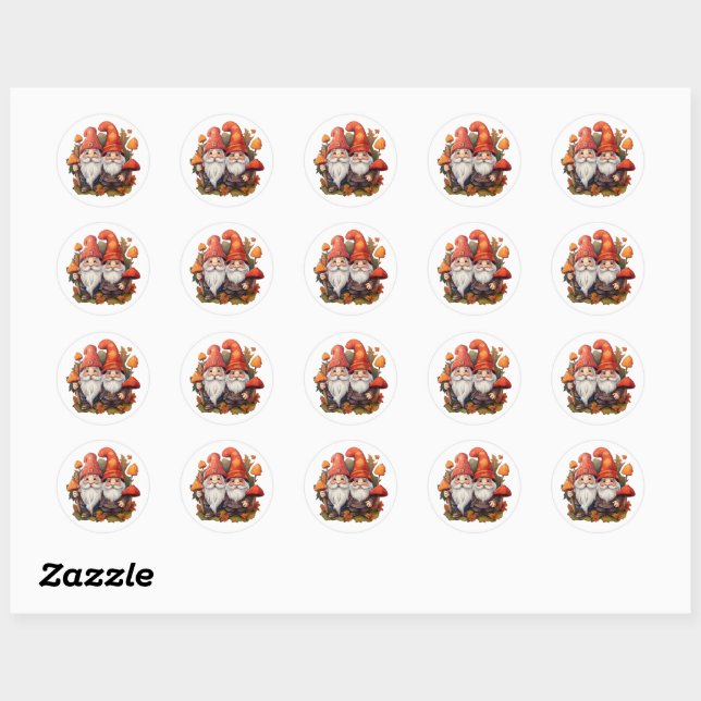 Sticker Rond Gnomes aux feuilles d'érable et champignons (Feuille)