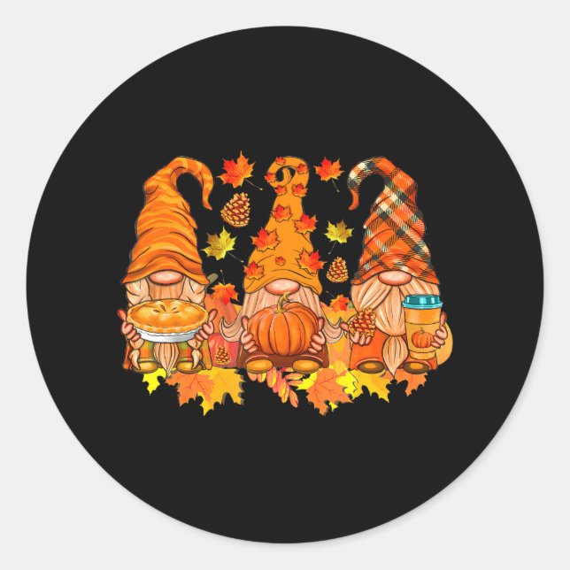 Sticker Rond Gnomes Citrouille Turquie Thanksgiving Day mignon  (Devant)