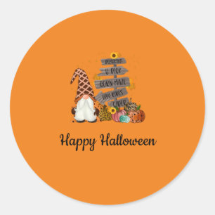 Sticker Rond Gnomes d'Halloween, Orange, Fête d'Halloween d'aut