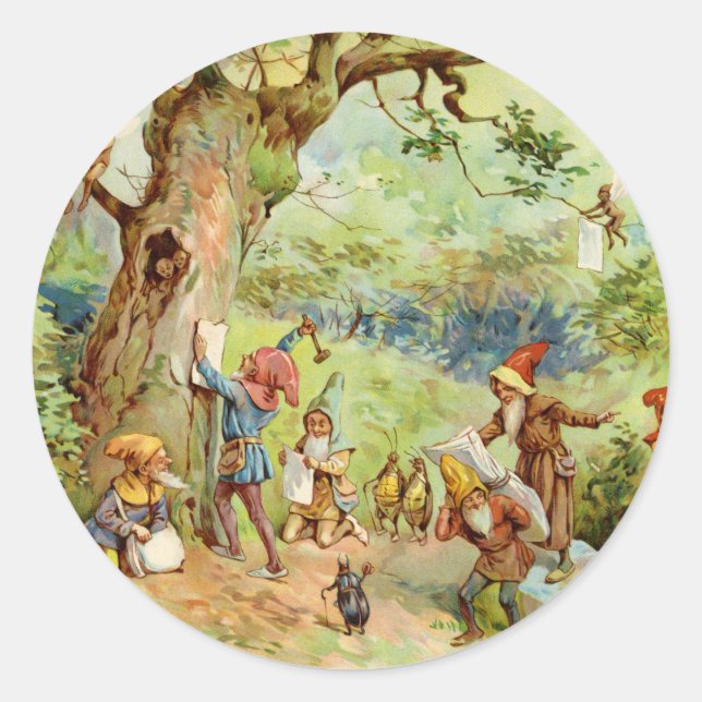 Sticker Rond Gnomes, elfes et fées dans la Forêt Magique (Devant)
