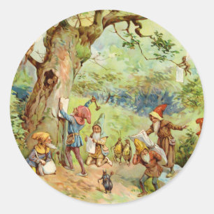 Sticker Rond Gnomes, elfes et fées dans la Forêt Magique