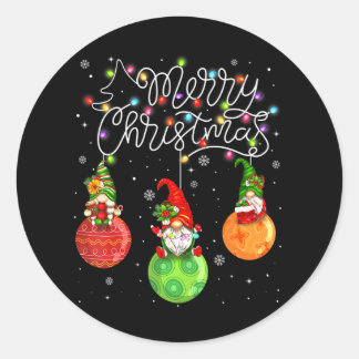 Sticker Rond Gnomes mignons Joyeux Noël Lumière Famille Gnome