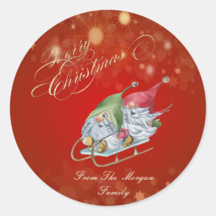 Sticker Rond Gnomes mignons Sleigh Noël