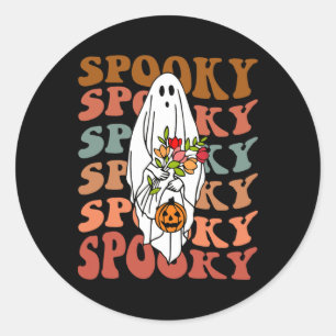 Sticker Rond Gnoovy Vintage rétro Halloween Fleur Éffrayant Fle
