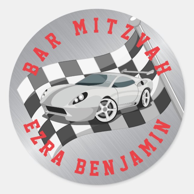 Sticker Rond Go-kart Car Racing Bar Mitzvah (Devant)