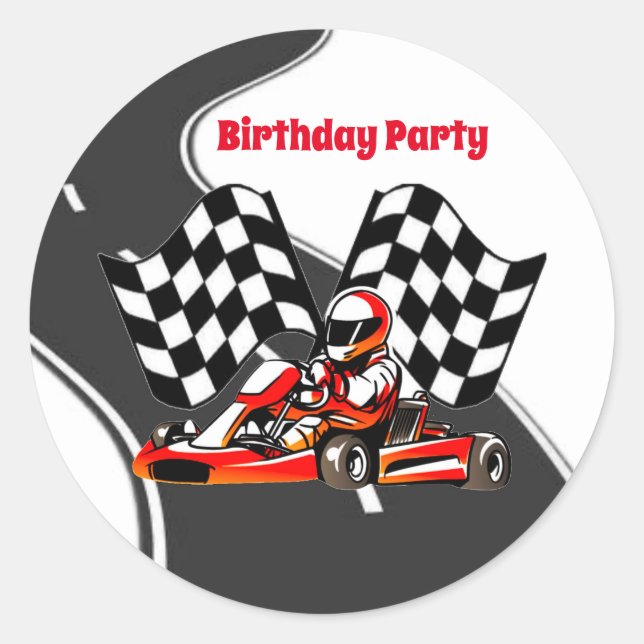 Sticker Rond Go Kart Racing Garçon fête d'anniversaire (Devant)