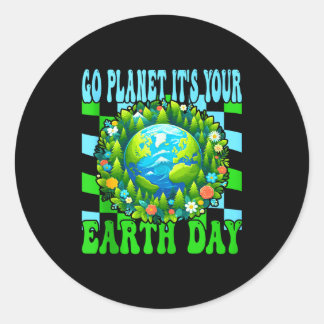 Sticker Rond Go planet earth day cute earth nature lovers tank