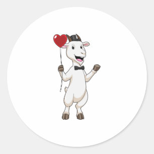 Sticker Rond Goat as Groom avec Heart Balloon