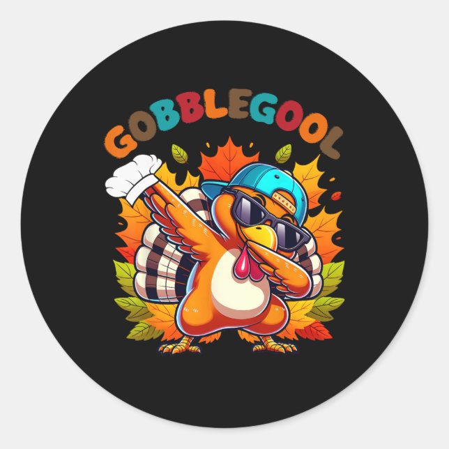 Sticker Rond Gobblegool Turkey Thanksgiving Dabbing Dance  (Devant)