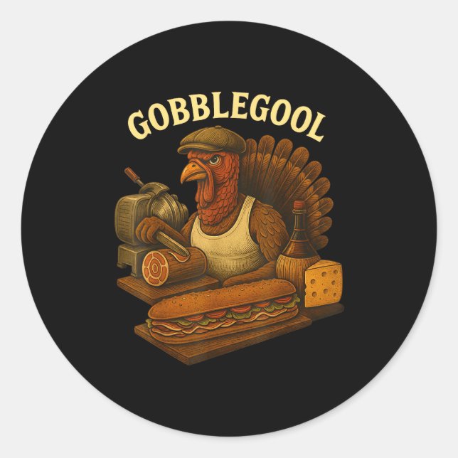 Sticker Rond Gobbol Turkey Baker Thanksgiving  (Devant)