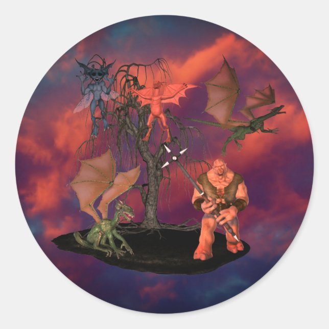 Sticker Rond Goblins effrayant Créations Ogre Halloween (Devant)