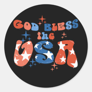 Sticker Rond God Bless The USA Patriotic America Flag 4th of