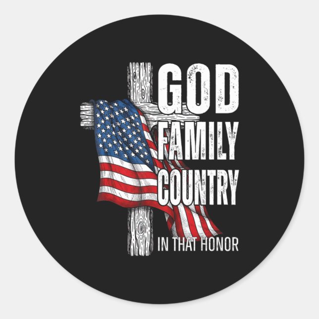 Sticker Rond God Family Country American Flag Christian Patriot (Devant)