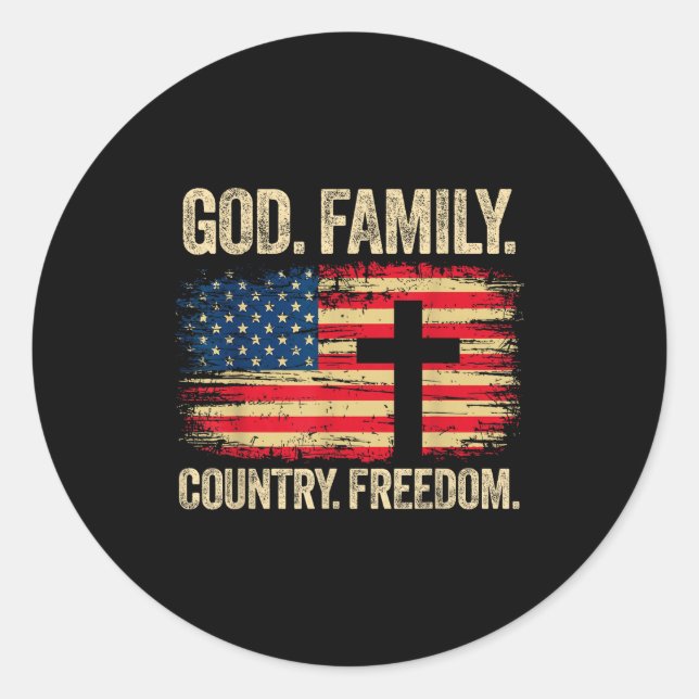Sticker Rond God Family Country Dom Usa Flag Cross  (Devant)