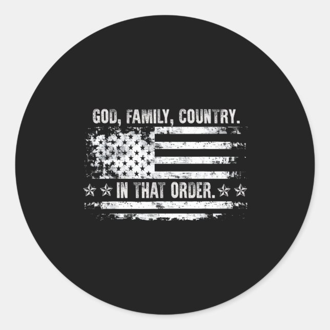 Sticker Rond God Family Country Patriotic Faith Pride Usa For S (Devant)