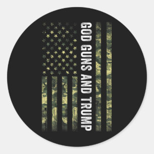 Sticker Rond God Guns Et Trump 2e Amendement Drapeau Américain