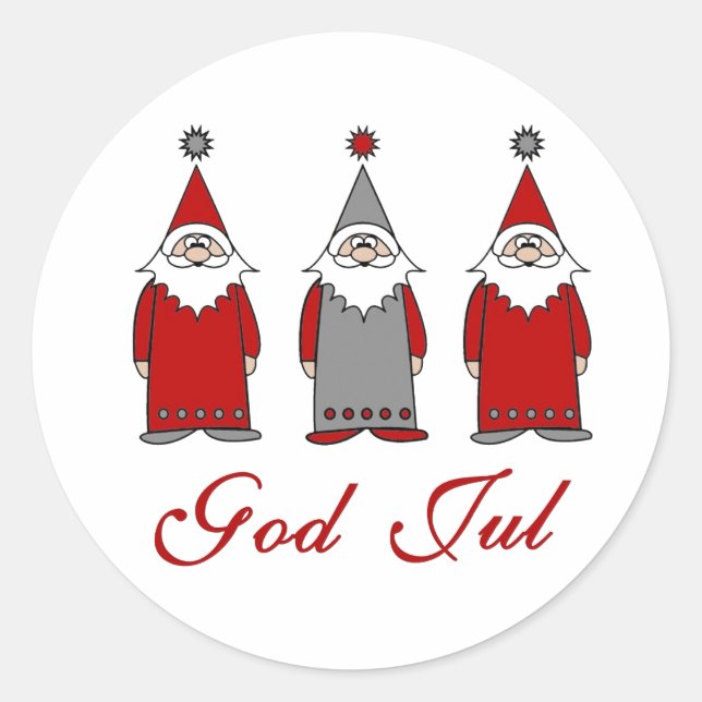 Sticker Rond God Jul | Cute Funny Tomten Noël norvégien (Devant)