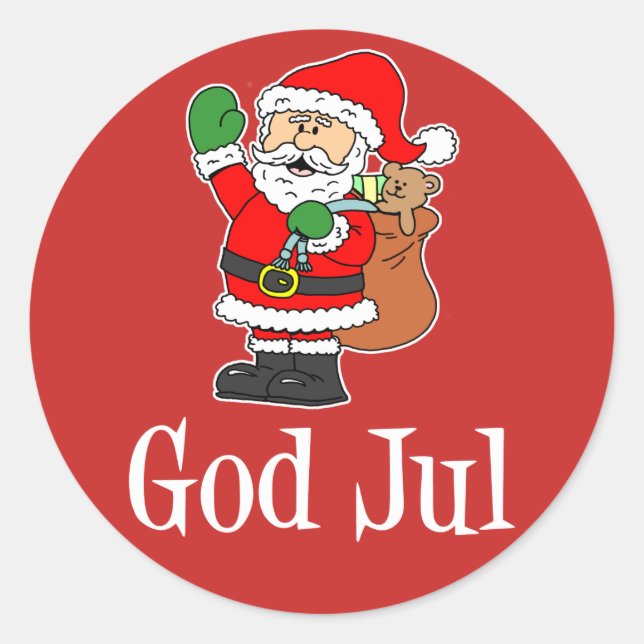 Sticker Rond God Jul Swedish Christmas Père Noël (Devant)