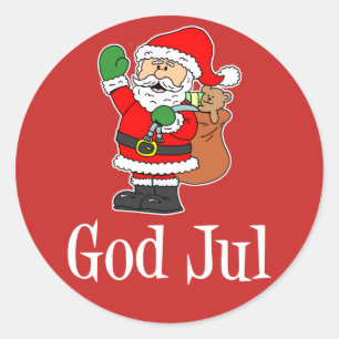 Sticker Rond God Jul Swedish Christmas Père Noël