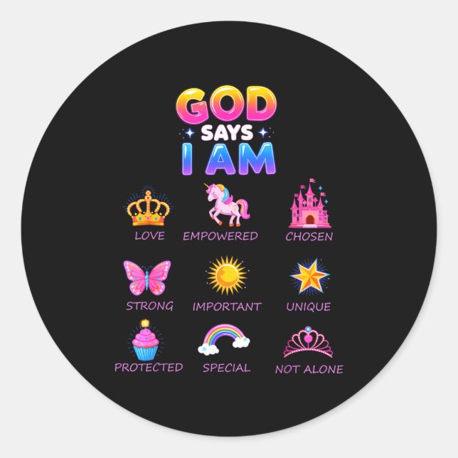 Sticker Rond God Say I Am Princess Cute Jesus Teen Girl Toddler (Devant)