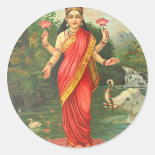 Sticker Rond Goddess Lakshmi - Raja Ravi Varma