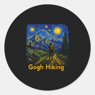Sticker Rond Gogh randonnée randonneur drôle nuit étoilée art e
