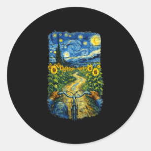 Sticker Rond Gogh roulant à vélo drôle art vélo