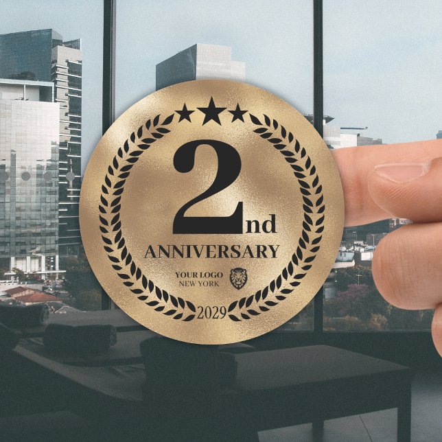Sticker Rond Gold 2e anniversaire du logo d'entreprise commémor (Gold 2nd Anniversary Business Logo Commemorative Classic Round Sticker
)