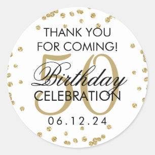 Sticker Rond Gold 50th Birthday Merci Parties scintillant Confe