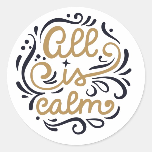Sticker Rond Gold All est calme Typographie Noël (Devant)