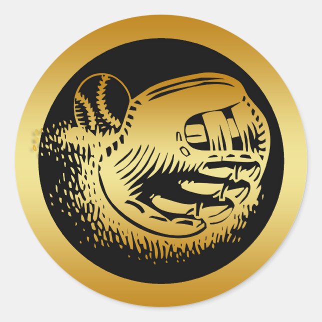 STICKER ROND GOLD BASEBALL GLOBE ET BALL (Devant)