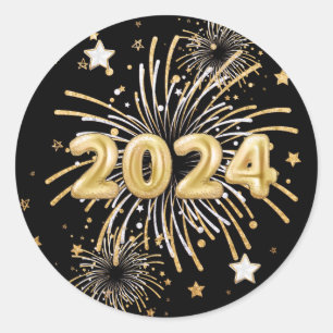 Sticker Rond Gold Black 2024 New Year's Party