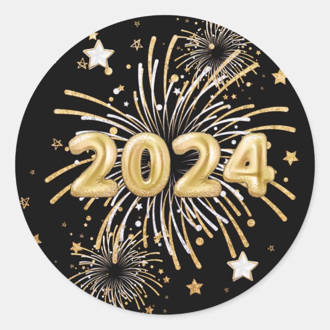 Sticker Rond Gold Black 2024 New Year's Party (Devant)