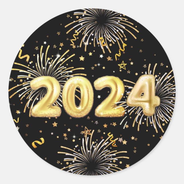 Sticker Rond Gold Black 2024 New Year's Party (Devant)