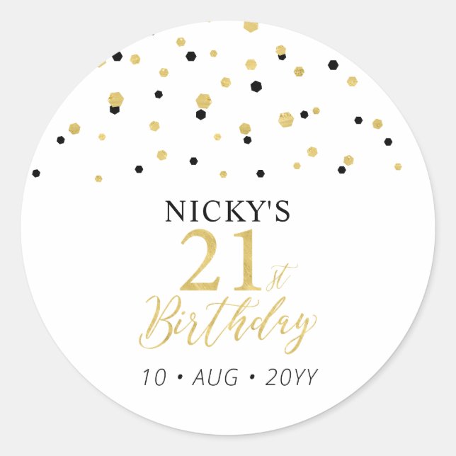 Sticker Rond Gold & Black 21e anniversaire Favor Merci (Devant)