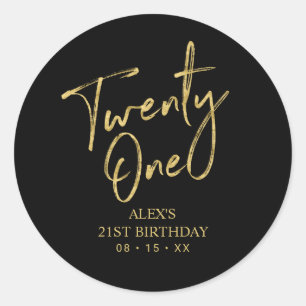 Sticker Rond Gold & Black 21e fête d'anniversaire Favor Merci