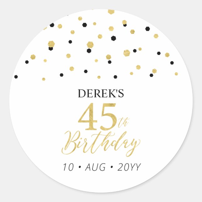 Sticker Rond Gold & Black 45e anniversaire Favor Merci (Devant)