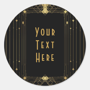 Sticker Rond Gold & Black Art Déco Gatsby Roaring 20's Elegant