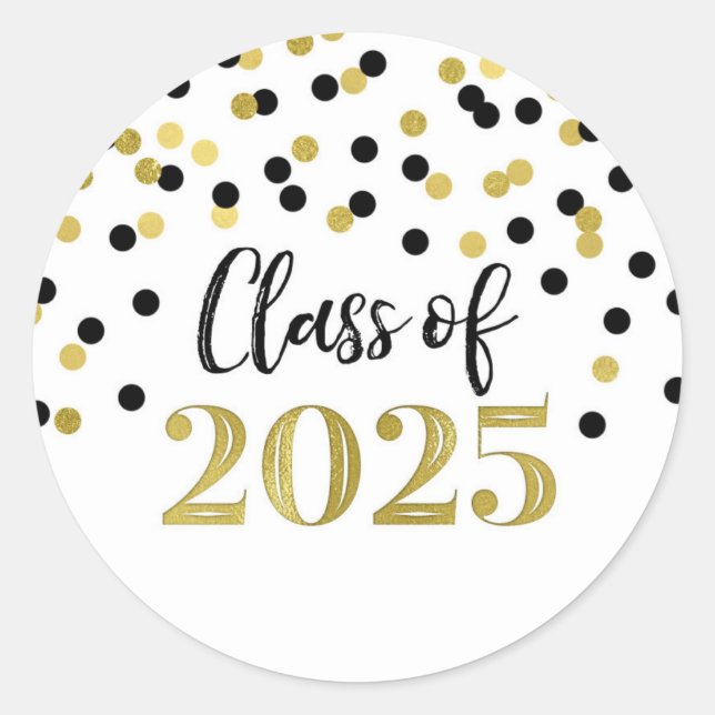 Sticker Rond Gold Black Confetti Graduation 2025 (Devant)