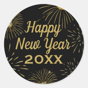 Sticker Rond Gold Black Elegant 2024 Bonne fête du Nouvel An